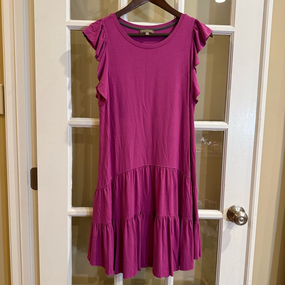 Lilla P Womens Shift Tank Dress Magenta Viscose Stretch Ruffle Sleeves Size M
